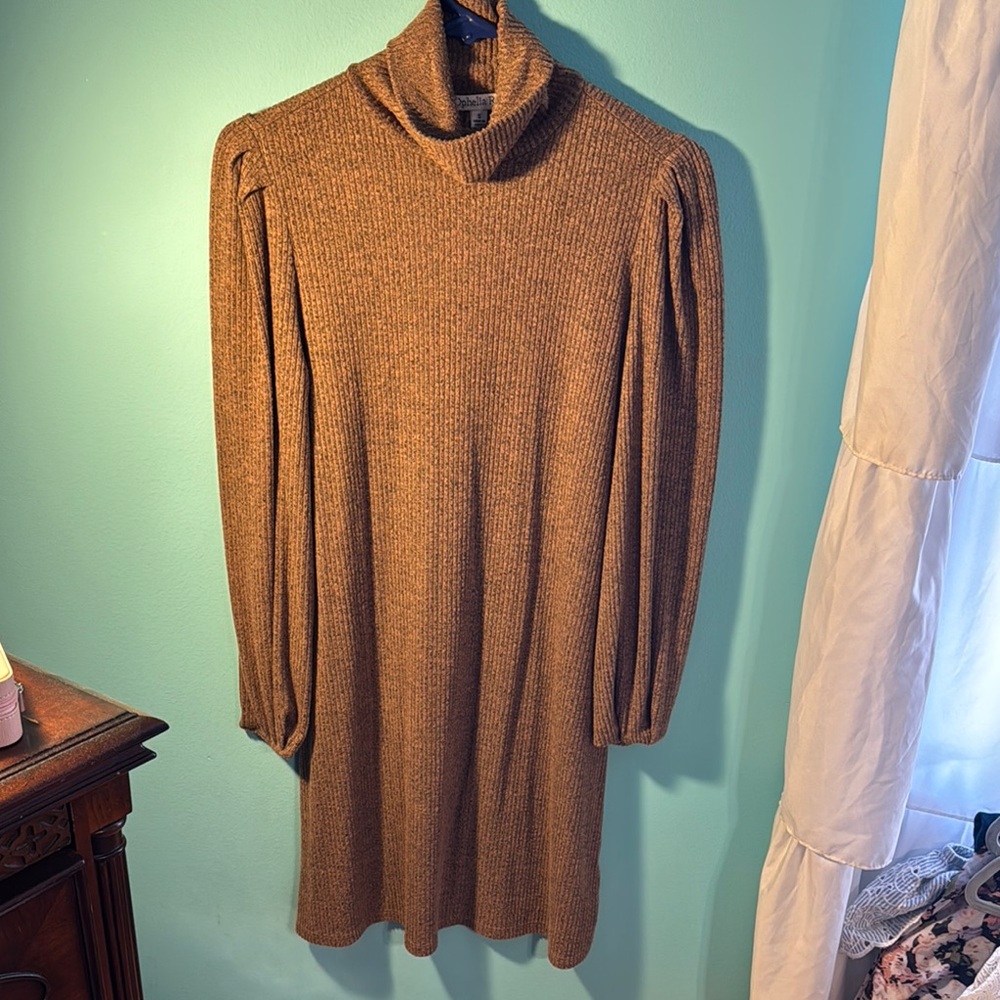 Size Small/Medium Ophelia Brown Ribbed Turtleneck Sweater Dress